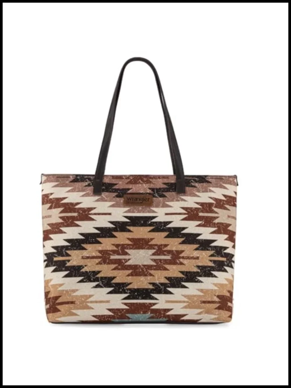 Aztec Print Canvas Tote Bag with Leather Handles for Work & Travel